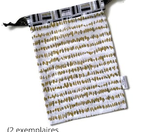 Gift bag, eco-friendly gift wrapping, reusable bag - Black white and gold - reusable packaging, zero waste