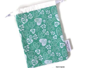 HAND pocket - Mask pocket - Mint, hearts and fingerprints - reusable bag, zero waste