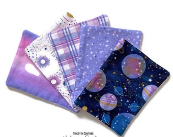 Set of 5 washable wipes, baby sweet, flannel and ratine - Moon, stars, stars