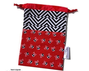 HAND pocket - Mask pocket - Skulls, red - reusable bag, zero waste