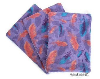 CORAL AND BLUE FEATHERS, Purple - Washable Wipe, Baby Wipe