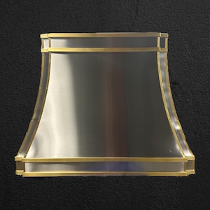 Custom Stainless Steel Range Hood with Antique Brass Straps – Luxury Kitchen Vent Hood, Handcrafted Metal Design