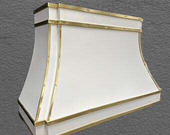 Customizable White Metal Range Hood. White Kitchen Hood. Double Corner Design. Vent Hood.