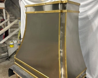 Stainless Steel and Antique Brass Range Hood for La Cornue Stove