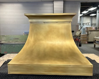 Custom Made All Brass Range Hood for BlueStar Range: brass trims and crown