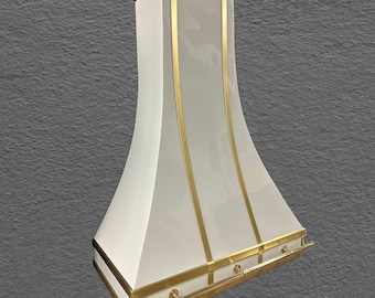 Customizable White Metal Range Hood. White Vent Hood. Tall Triangle Design