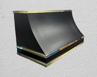 Custom Black Range Hood with Polished Brass Accents – Modern Kitchen Vent Hood Design