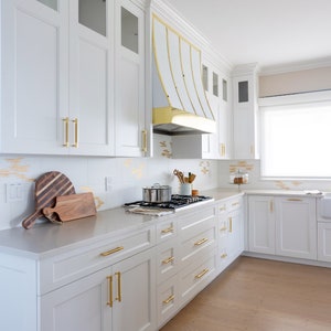 White and Gold (brass) Hood | Wall Mounted Hood | Custom Made Kitchen ...
