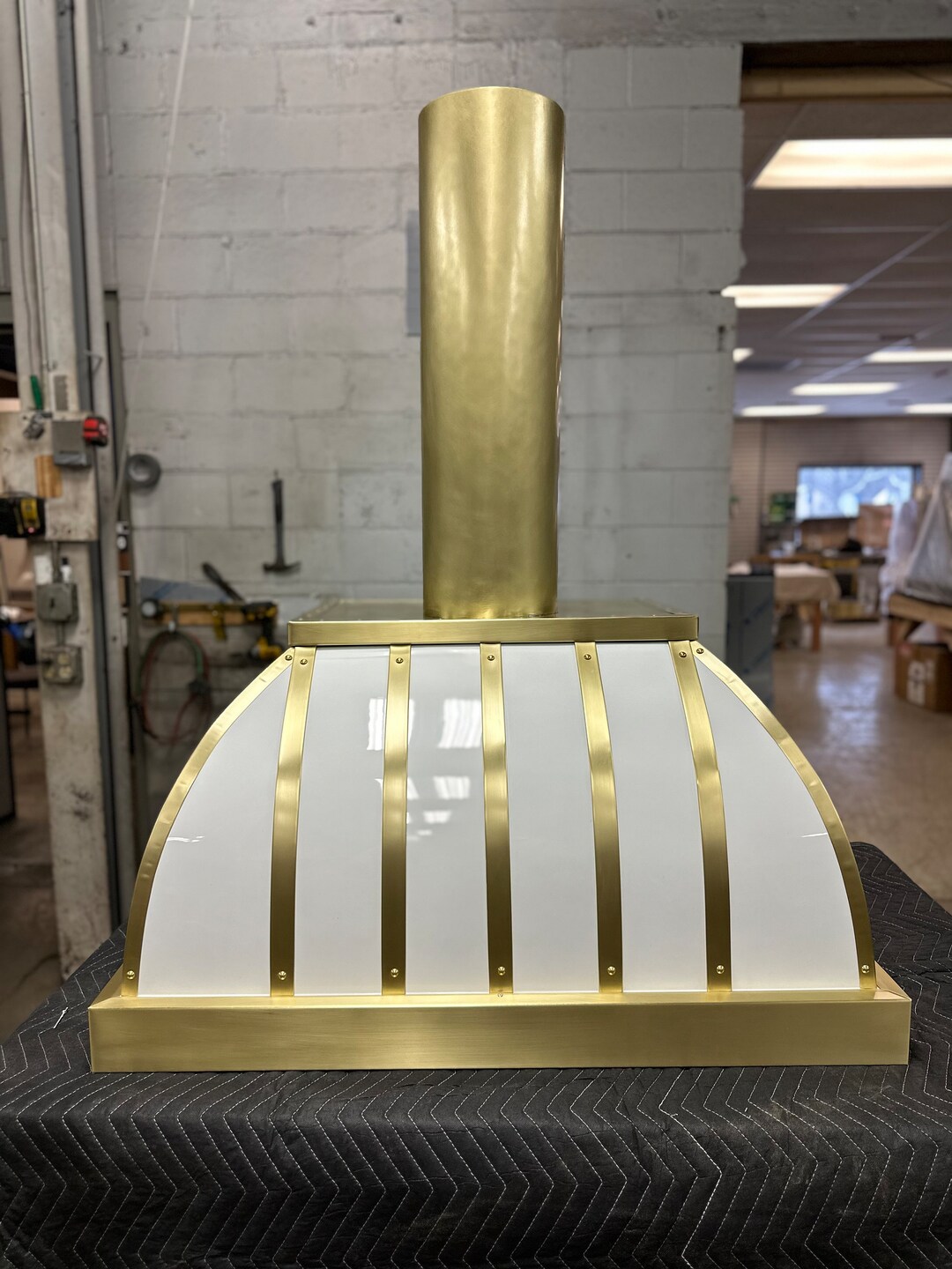 White Stainless Steel Custom Range Hood With Brass Trims Etsy