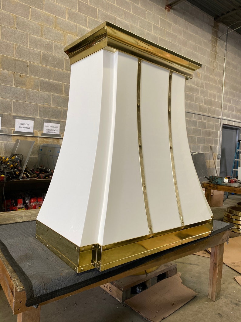 White Range Hood, Custom Kitchen Hoods, for Cafe Range Metal Vent Hoods