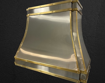 Kitchen Range Hood in Aged Brass and Stainless Steel - Custom Copper Hoods