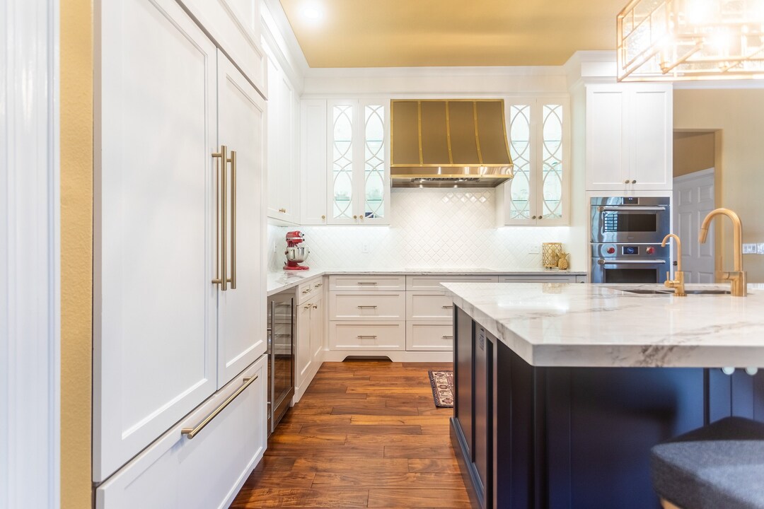 Sloped Stainless Steel Hood With Brass Strapping Custom Range Hoods