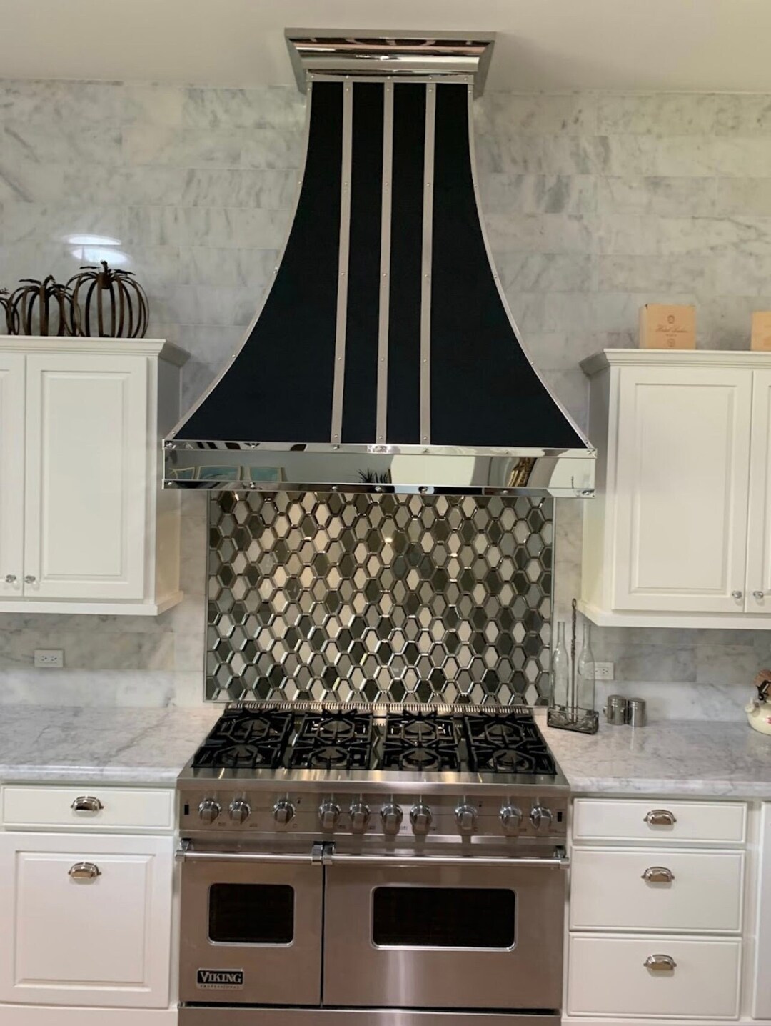 Custom Black Range Hood With Highpolished Stainless Steel Details