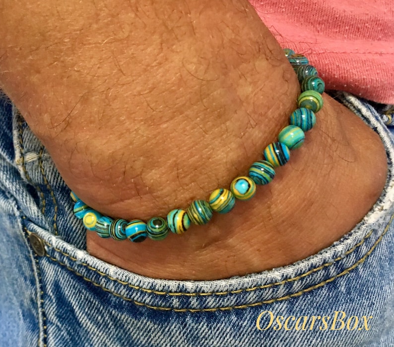 Men Jewelry 6mm beaded bracelet Blue Malachite 6mm Blue Malachite Bracelet Unisex Bracelet Gemstone Bracelet Men bracelet