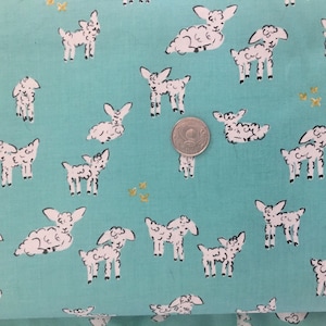 Clover Little Lambs Cotton + Steel Fabric Turquoise OOP Alexia Abegg .5 Yd