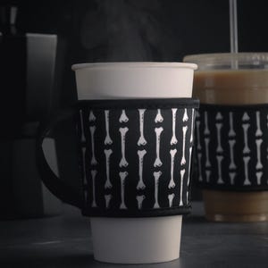 Cup Cozy | Bones | Coffee Sleeve | Iced Coffee Sleeve | Hot Coffee Sleeve | Coffee Sleeve with Handle | Spooky | Halloween | Gothic