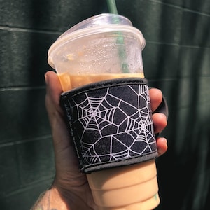 Cup Cozy | Spiderweb | Coffee Sleeve | Iced Coffee Sleeve | Hot Coffee Sleeve | Coffee Sleeve with Handle | Spooky | Halloween | Gothic