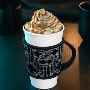 Cup Cozy | Gothic Arches | Coffee Sleeve | Iced Coffee Sleeve | Hot Coffee Sleeve | Coffee Sleeve with Handle | Spooky | Halloween | Gothic