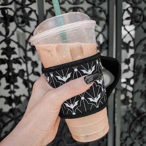 Cup Cozy | Art Deco Bat | Coffee Sleeve | Iced Coffee Sleeve | Hot Coffee Sleeve | Coffee Sleeve with Handle | Spooky | Halloween | Gothic