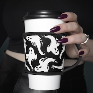 Cup Cozy | Ghost | Coffee Sleeve | Iced Coffee Sleeve | Hot Coffee Sleeve | Coffee Sleeve with Handle | Spooky | Halloween | Gothic