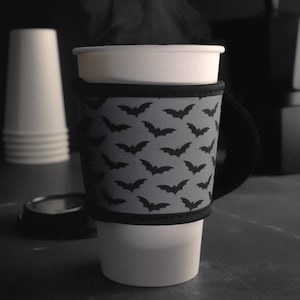 Cup Cozy | Grey Bats | Coffee Sleeve | Iced Coffee Sleeve | Hot Coffee Sleeve | Coffee Sleeve with Handle | Spooky | Halloween | Gothic