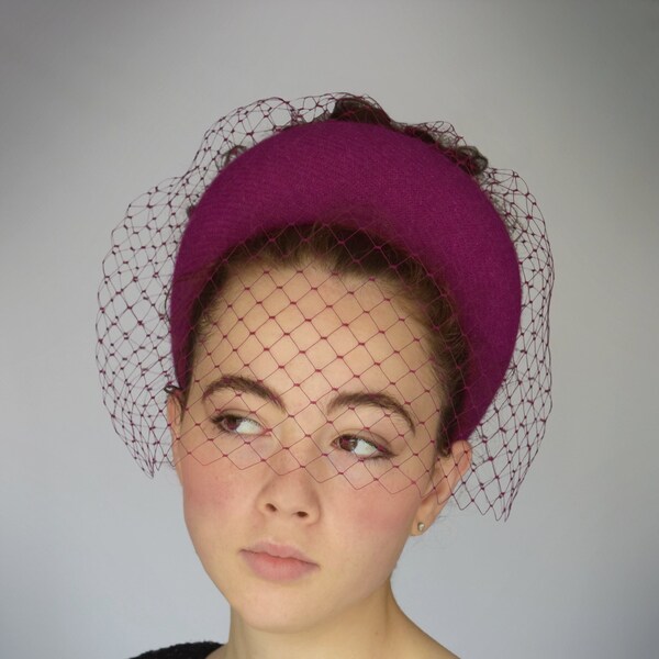 Fuchsia Pink Halo Crown - Deep Pink Wool Tweed Halo Headband - Cerise Pink Headband Hat - Harris Tweed 152 Fushia Pink Wedding Fascinator