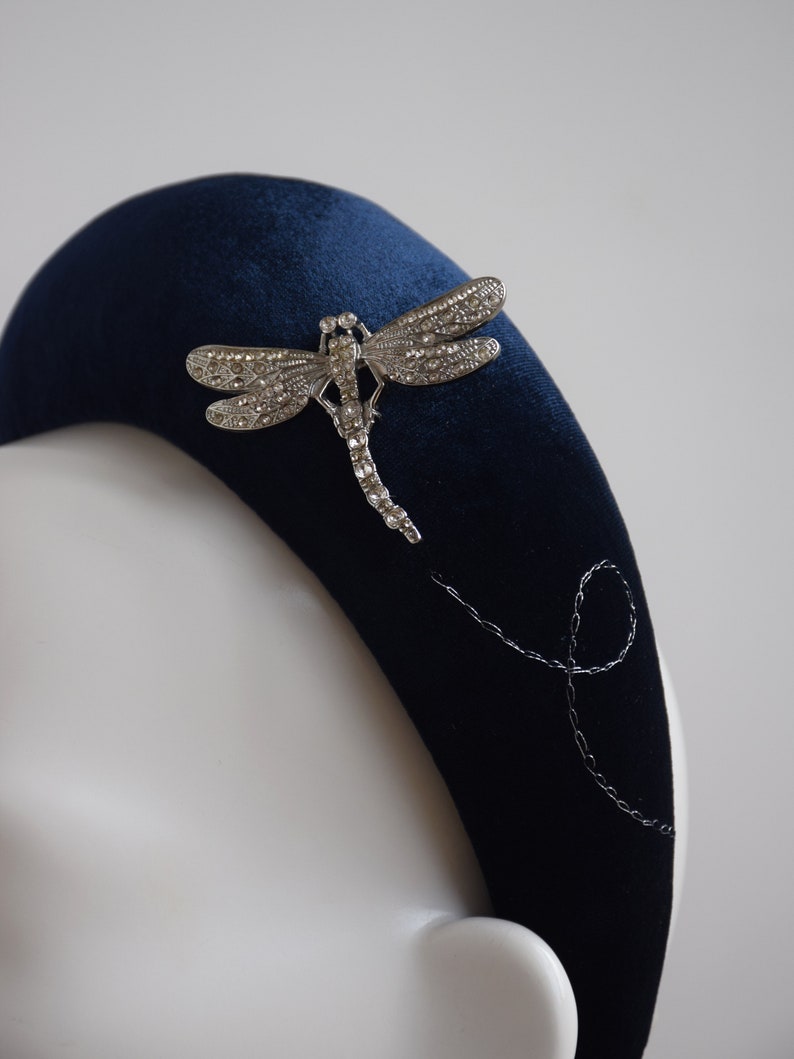 Navy Blue Halo Crown Navy Blue Wedding Hairband Fascinator - Navy Blue Velvet Halo Headband Navy Blue Wedding Guest Headband Headpiece