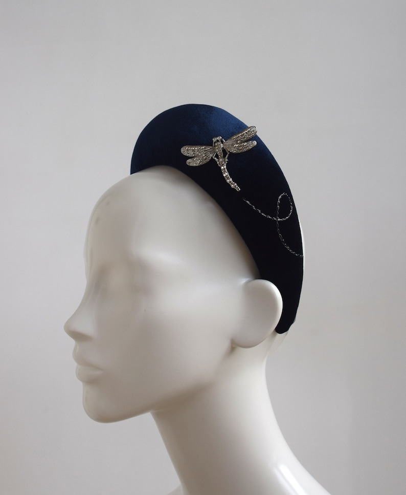 Navy Blue Halo Crown Navy Blue Wedding Hairband Fascinator - Navy Blue Velvet Halo Headband Navy Blue Wedding Guest Headband Headpiece