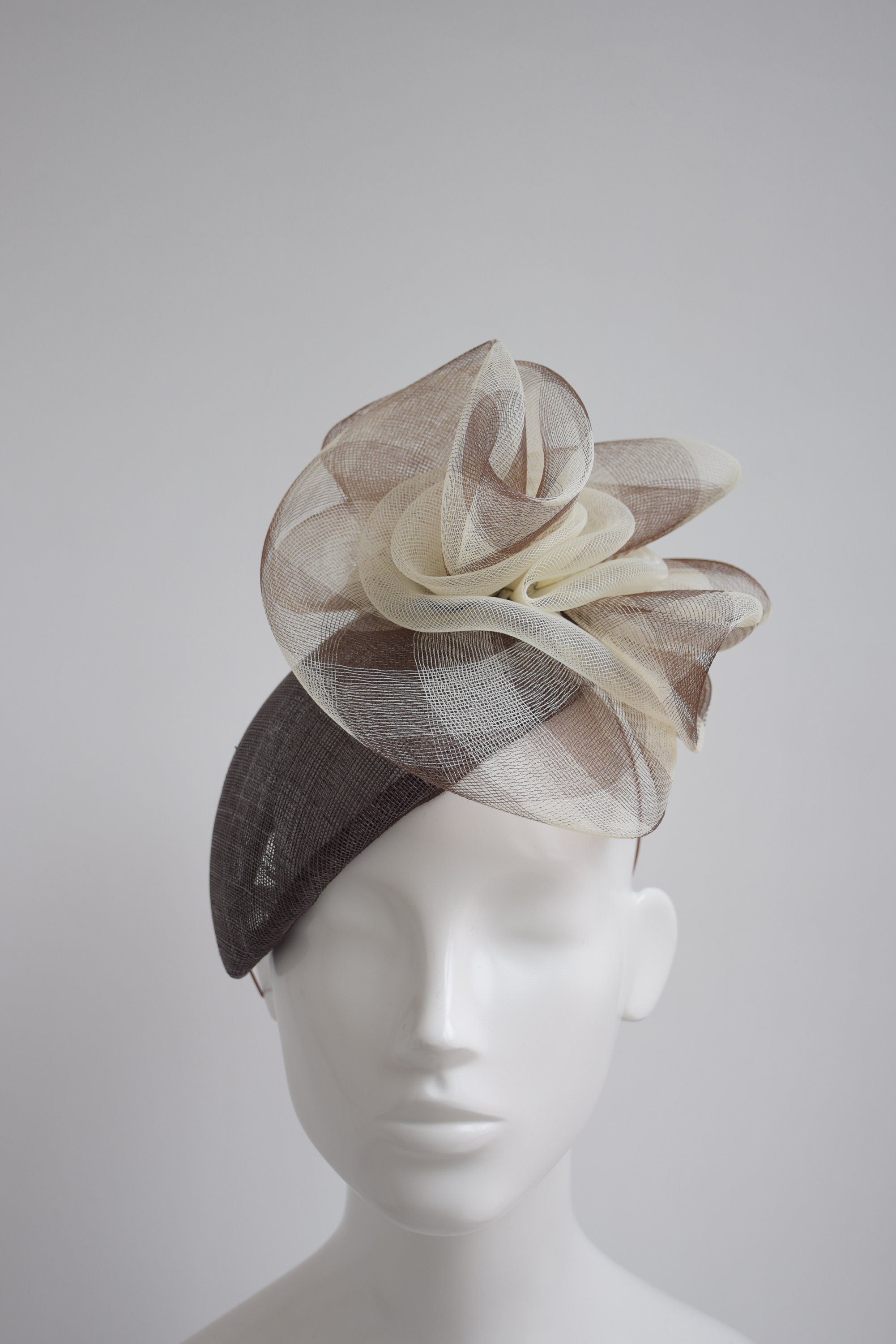 Brown Cream Fascinator Hat Beret Style 