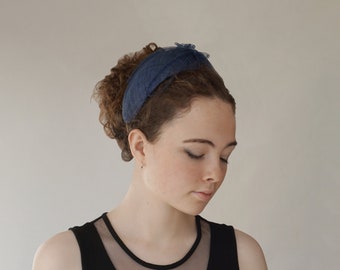 Navy Blue Straw Headband - Navy Headband - Navy Blue Wedding Guest Headband Hat with optional Birdcage Veil - Navy Blue Wedding Hairband Hat
