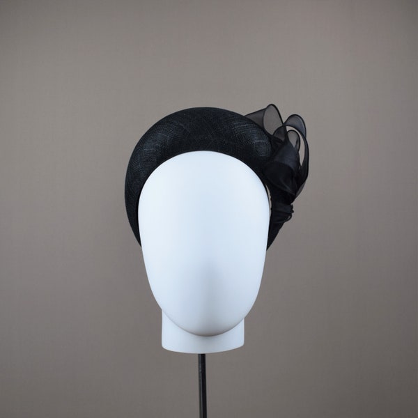 Black Straw Headband - Black Wedding Headband - Black Halo Crown Wide Headband Hat - Black Halo Band Wedding Guest Hat Duchess of Cambridge