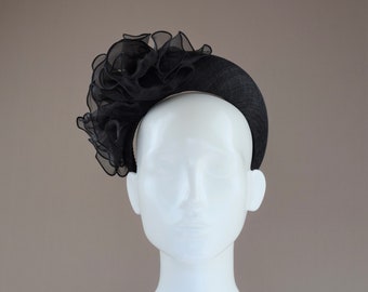 Black Straw Headband - Black Wedding Headband - Black Halo Crown Wide Headband Hat - Black Halo Band Wedding Guest Hat Duchess of Cambridge