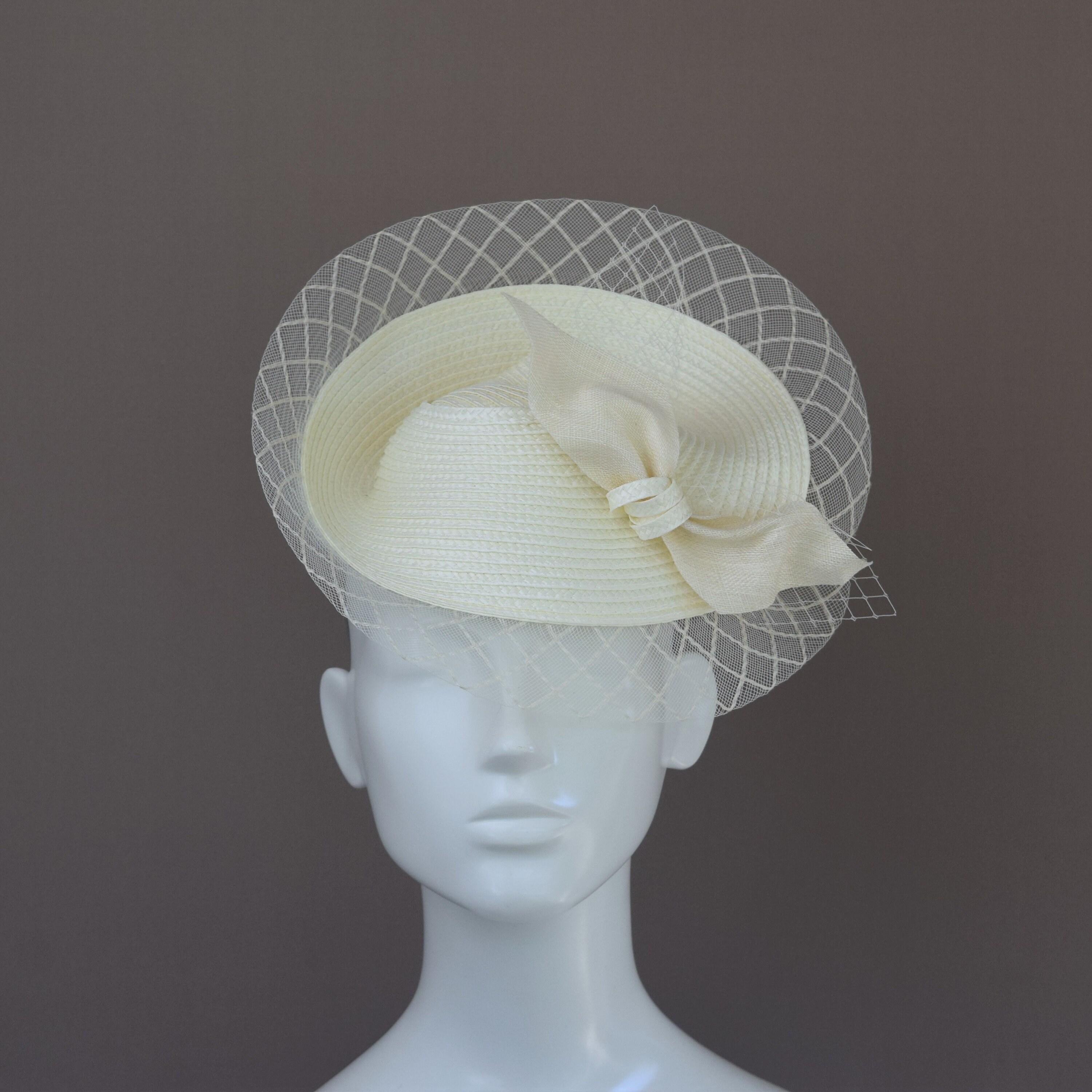 Ivory Derby Hat: Sculptural Brim, Cream Wedding Guest  display picture 3