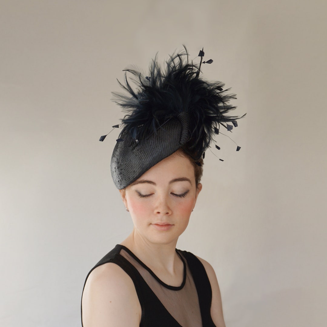 Dark Navy Beret Cocktail Hat Navy Black Fascinator Navy Etsy