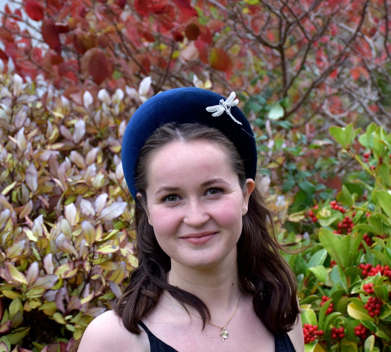 Navy Blue Halo Crown Navy Blue Wedding Hairband Fascinator - Navy Blue Velvet Halo Headband Navy Blue Wedding Guest Headband Headpiece