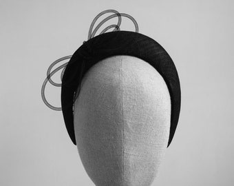 Black Straw Headband - Black Wedding Headband - Black Halo Crown Wide Headband Hat - Black Halo Band Wedding Guest Hat Duchess of Cambridge