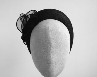 Black Straw Headband - Black Wedding Headband - Black Halo Crown Wide Headband Hat - Black Halo Band Wedding Guest Hat Duchess of Cambridge