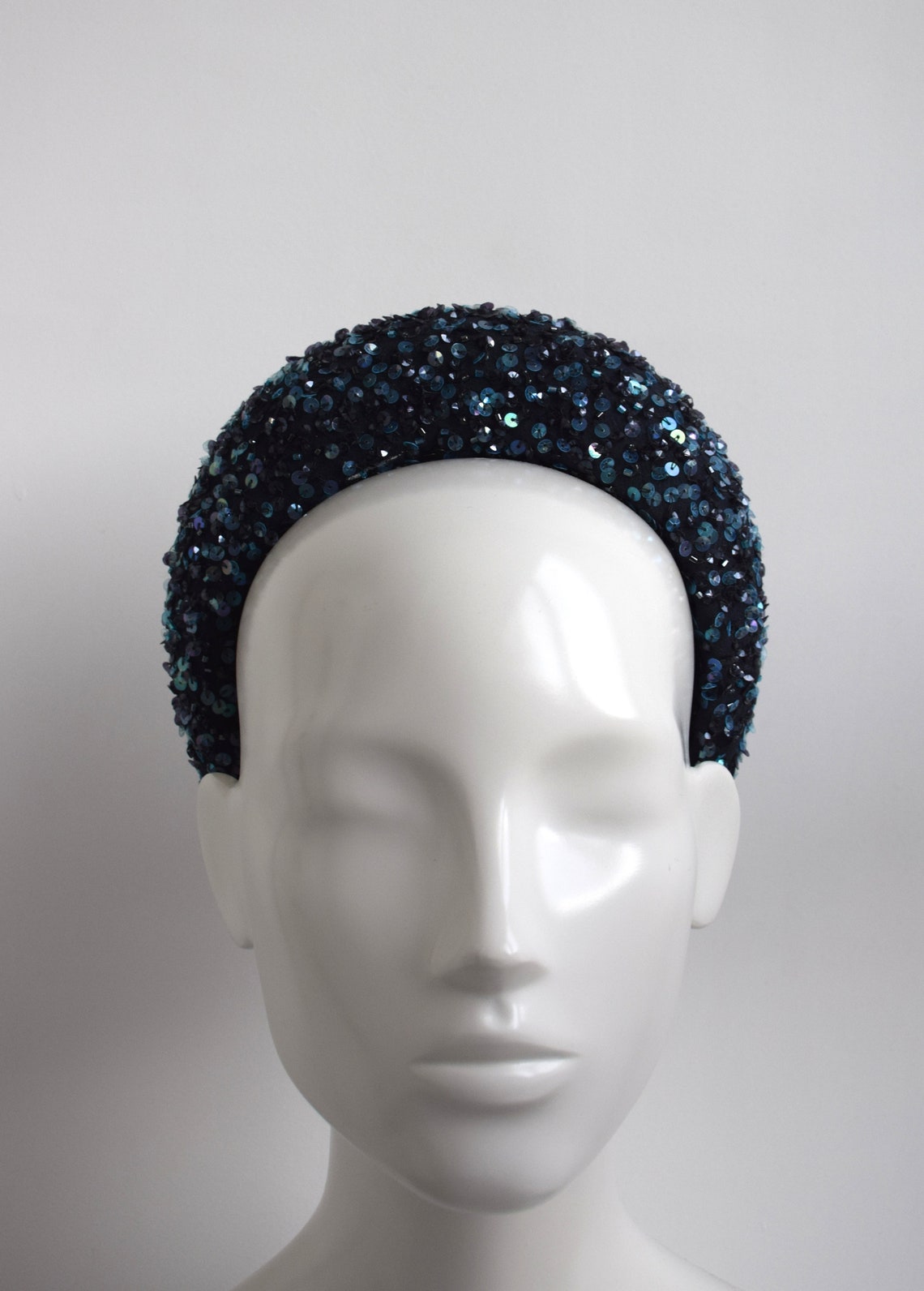Denim Blue Halo Crown Navy Blue Beaded Silk Halo Headband Etsy