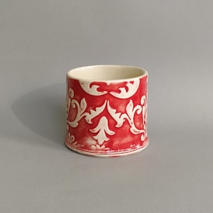 Elegant Lace Ceramic Mug, Handleless Coffee Cup, Unique Pottery Drinkware