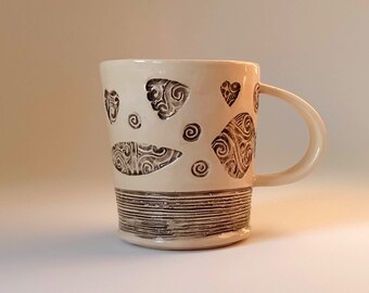Handmade Ceramic Coffee Mug, Large 10 oz, Comfy Cozy Winter Mug