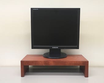Custom 52" x 14"d x 7"H Alder Wood TV Monitor Riser Stand: Modern Mission Style Desktop Organizer