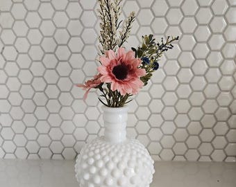 Vintage Milk Glass Bud Vase | Textured Hobnail