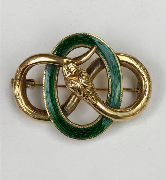 Antique Victorian snake brooch gold 18K enamel