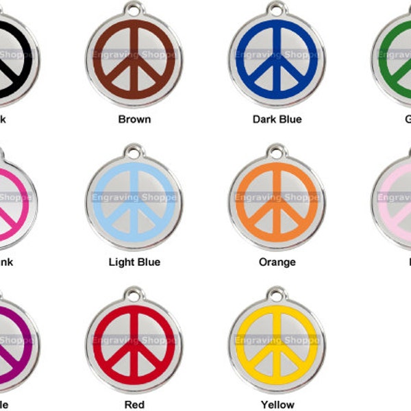Peace Sign Enamel and Stainless Steel Personalized Custom Pet Tag with LIFETIME GUARANTEE ID Tag Dog Tags and Cat Tags Free Engraving