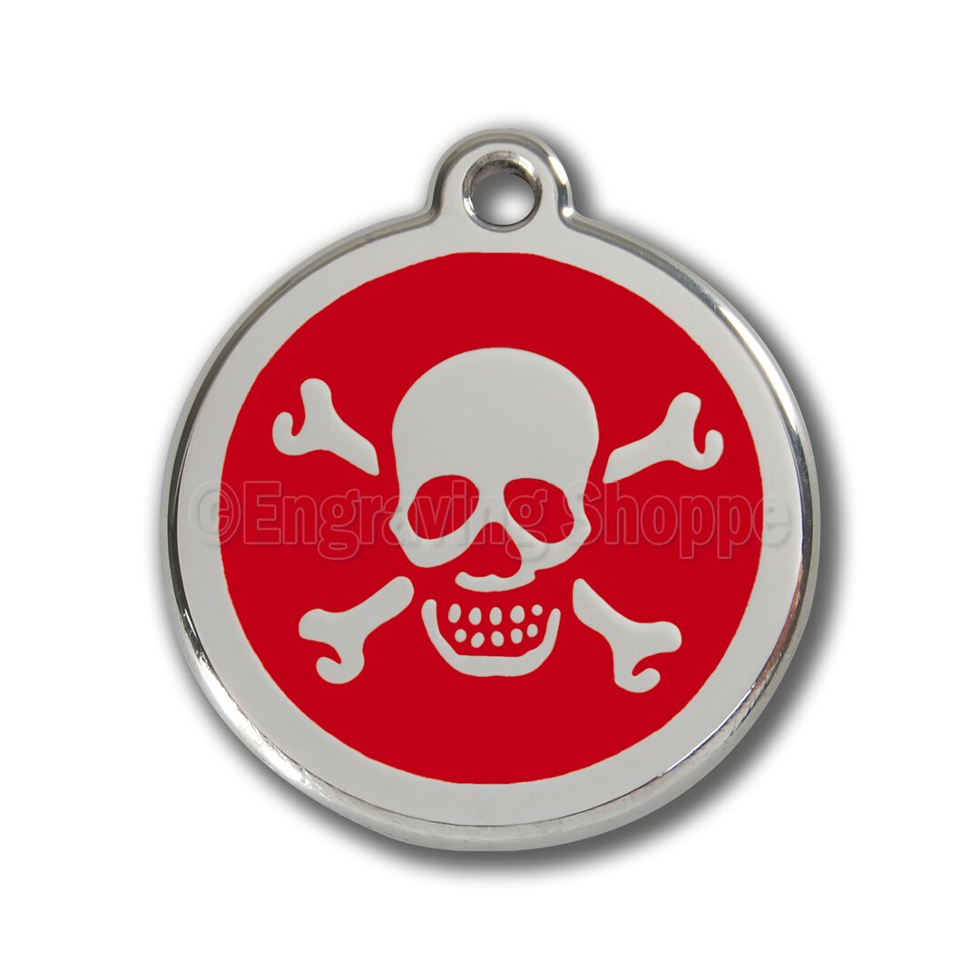 Red Skull and Crossbones Enamel & Stainless Steel Personalized Custom
