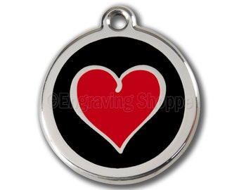 Red & Black Heart Enamel and Stainless Steel Personalized Custom Pet Tag with LIFETIME GUARANTEE ID Tag Dog Tags and Cat Tags Free Engraving