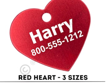 Red Heart Pet Tag for your cat or dog, Cat Collar Tag, Cat ID Tag, Dog Name Tag, Personalized Cat Collar Tag, Puppy Tag, Heart Pet Tag