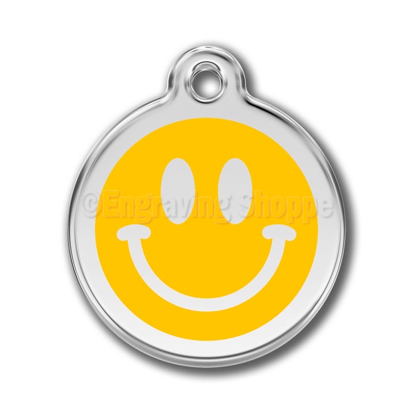 Smile Face Emoji Enamel Stainless Steel Personalized Custom Pet Tag LIFETIME GUARANTEE ID Tag Dog Tags and Cat Tags Free Engraving