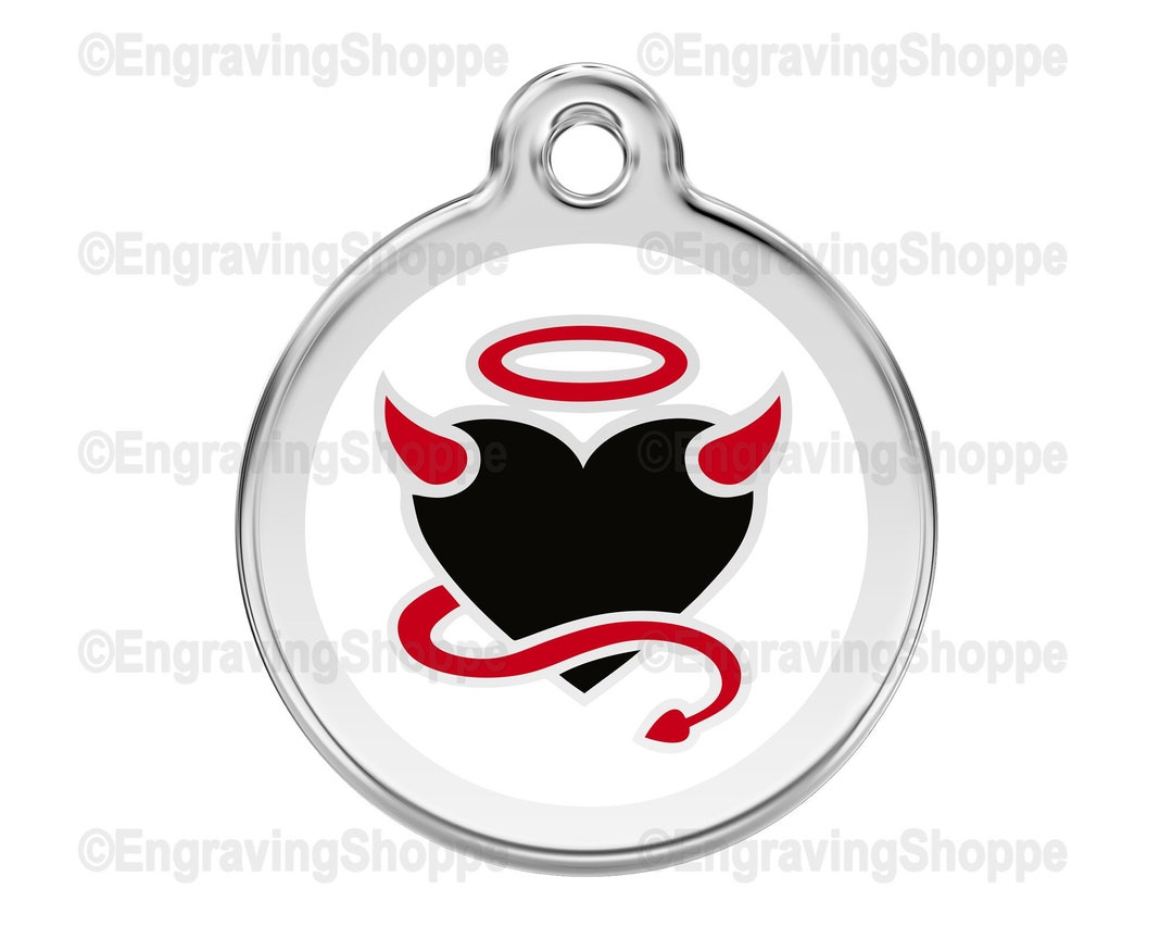 Devil Heart Enamel and Stainless Steel Personalized Custom Pet Tag With ...
