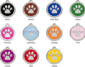 Paw Print Enamel and Stainless Steel Personalized Custom Pet Tag with LIFETIME GUARANTEE ID Tag Dog Tags and Cat Tags Free Engraving